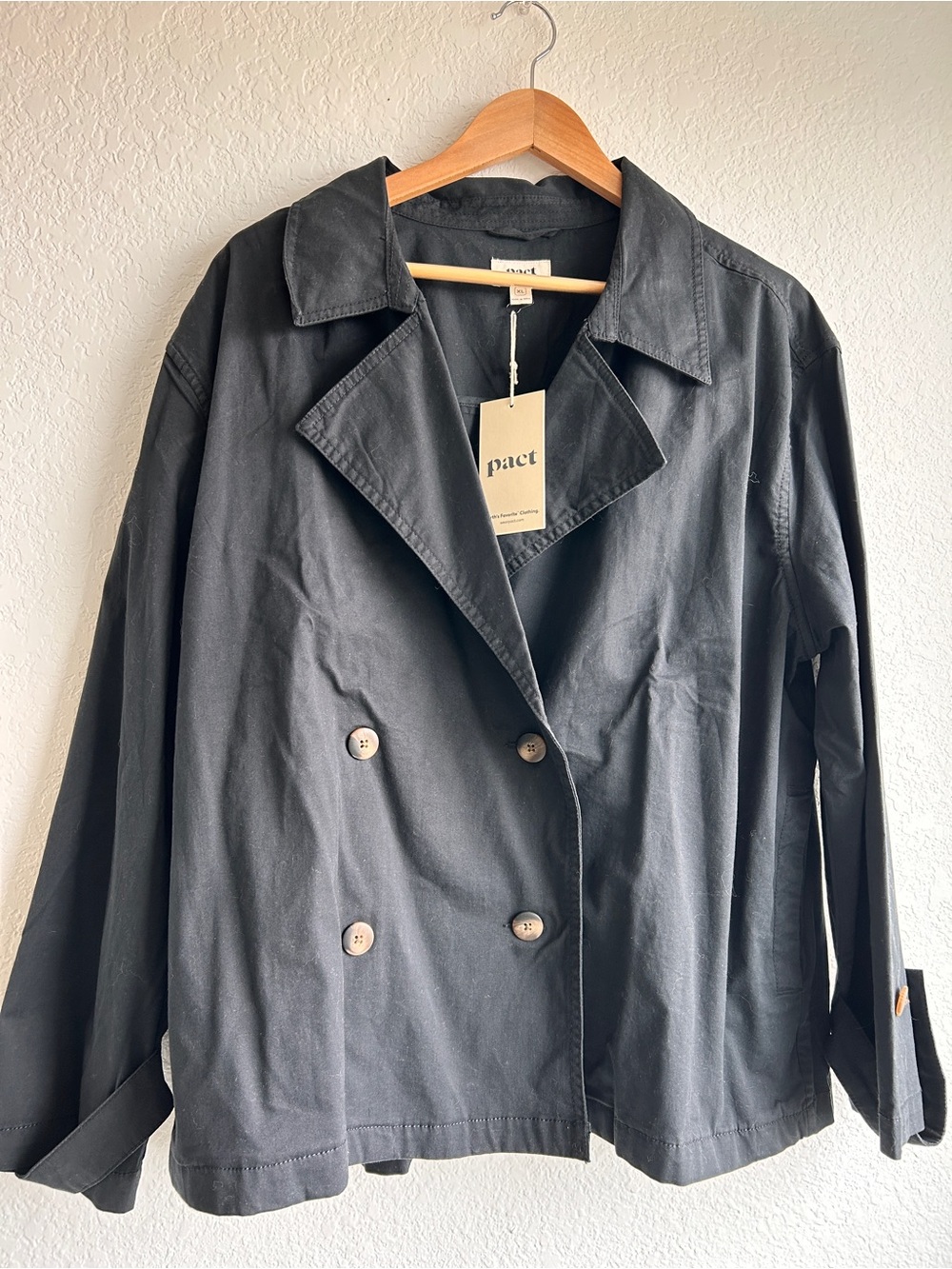 Pact organic Boulevard Black Double-Breasted Trench Jacket XL